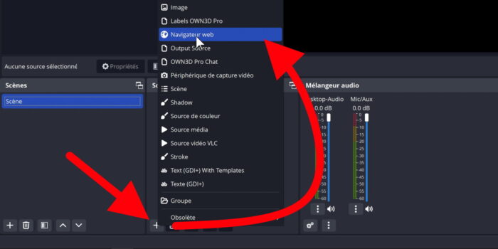 obs studio ajouter une source navigateur