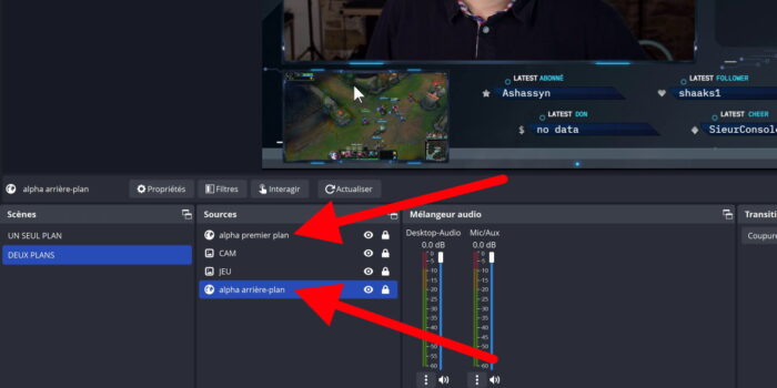 own3d pro arrière plan et premier plan sur obs