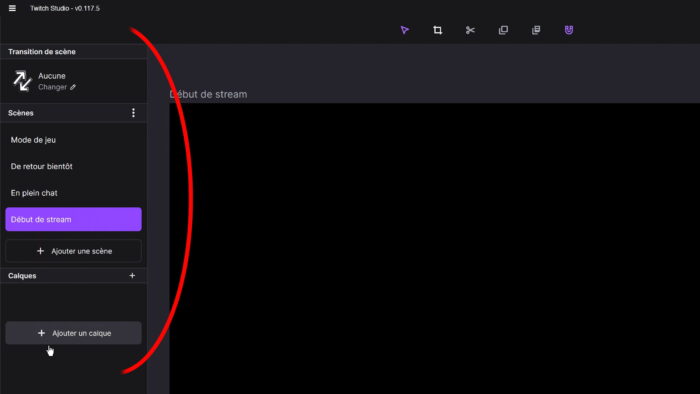 twitch studio scène vierge et calques
