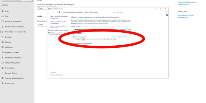 windows options alimentation performances élevées
