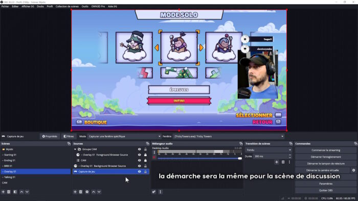 obs ajout du jeu dans overlay principal own3d pro