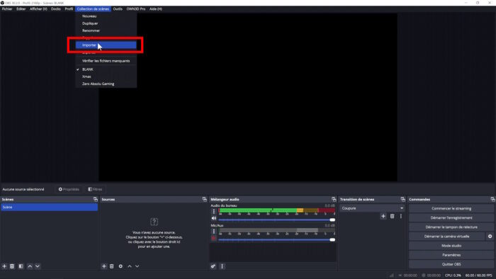 obs importer une collection de scènes
