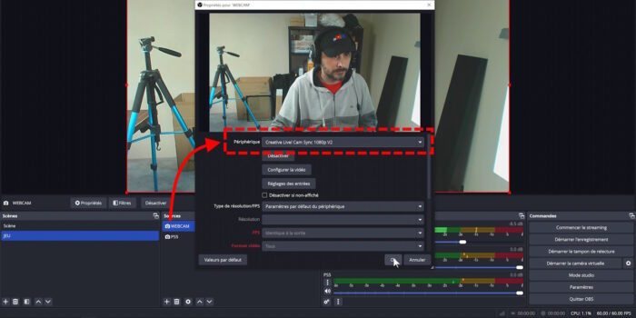 obs studio ajouter une webcam en tant que source