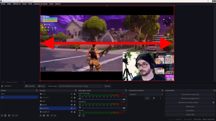 obs studio capture de jeu ultrawide adaptée en largeur