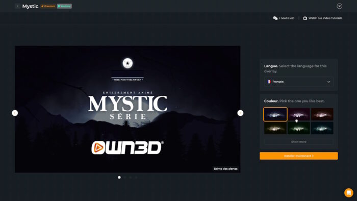 own3d pro choix de couleur de l'overlay