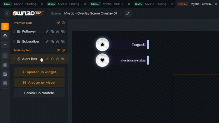 own3d pro scène principale mystic alertes en arrire-plan