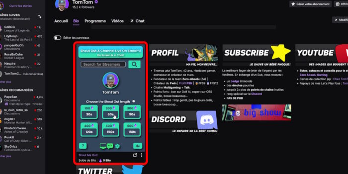 twitch extension shout me out panneau