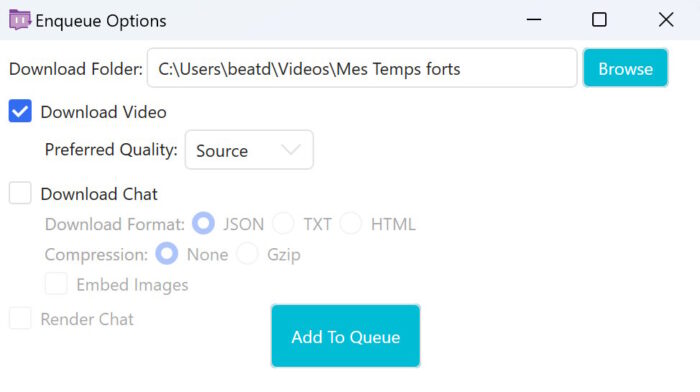 twitch downloader add queue options de téléchargement