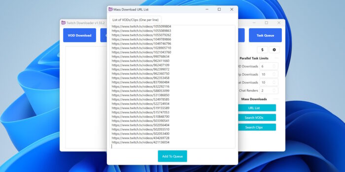 twitch downloader interface task queue url list