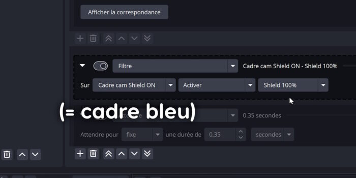 advanced scene switcher action affichant le bouclier à 100