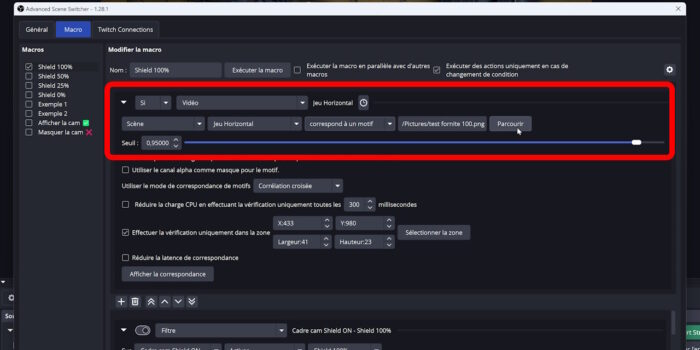 advanced scene switcher condition de détection du bouclier