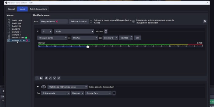 advanced scene switcher exemple macro pour masquer la cam