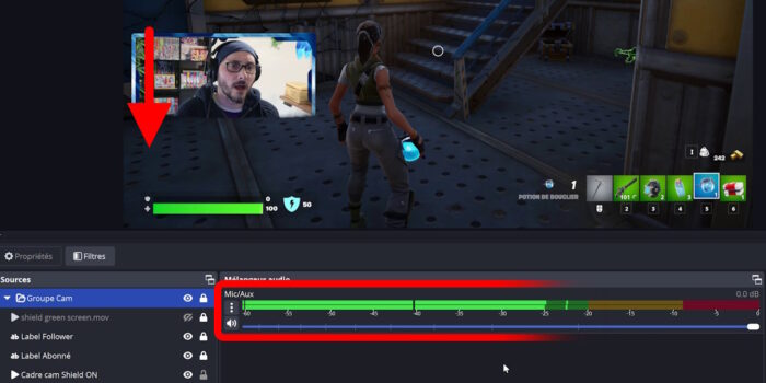 advanced scene switcher résultat cam affichée avec le micro
