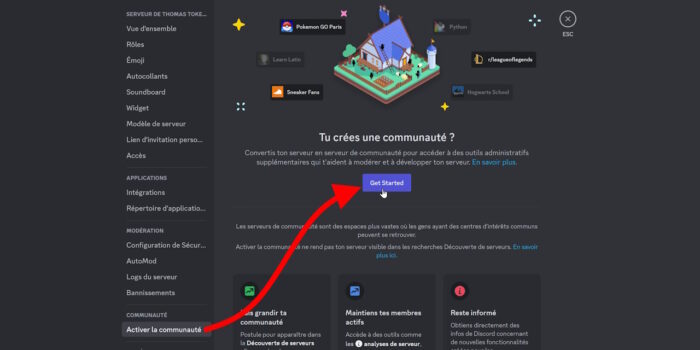 discord bouton pour activer la communauté