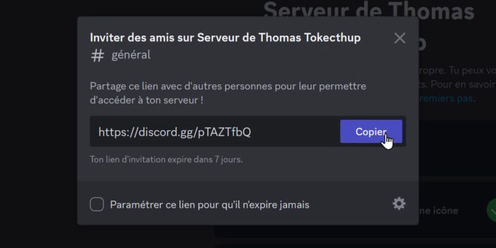discord exemple de lien d'invitation sur un serveur