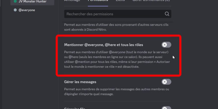 discord option pour empêcher un rôle de mentionner everyone