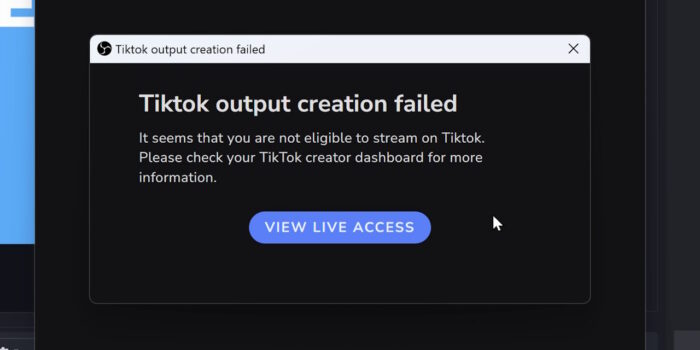 échec de la connexion titktok avec se.live