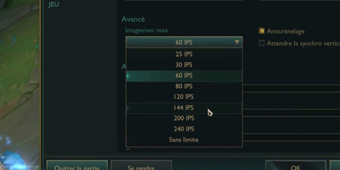 league of legends menu graphismes réglages ips