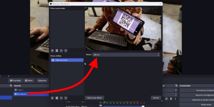obs studio Audio Video Sync Dock ajout du délai de rendu