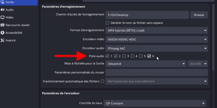 obs studio activation du multipistes pour l'enregistrement