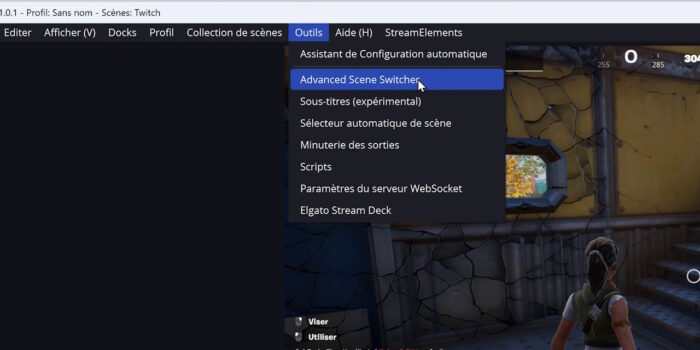 obs studio advanced scene switcher dans le menu outils