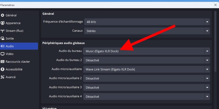 obs studio ajout du périphérique pour la musique