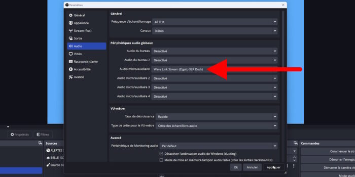 obs studio ajout du périphérique wave link stream