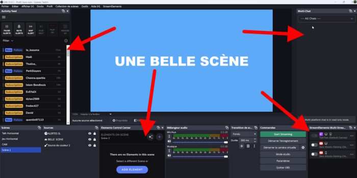 obs studio aperçu avec les docks se.live par défaut