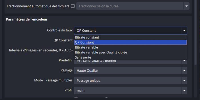 obs studio contrôle du taux de l'encodeur