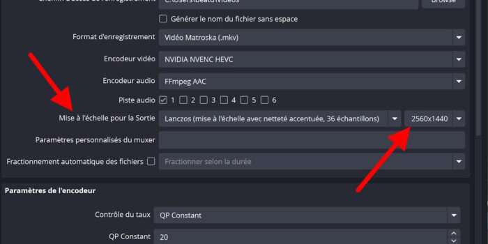 obs studio mise à l'échelle pour la sortie de l'enregistrement
