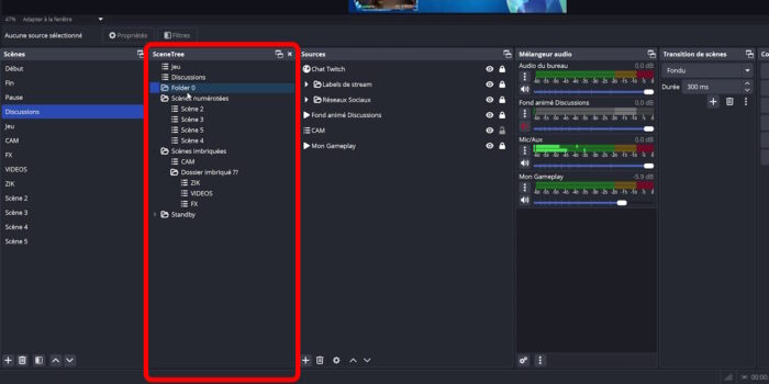 obs studio plugin scene tree folder aperçu