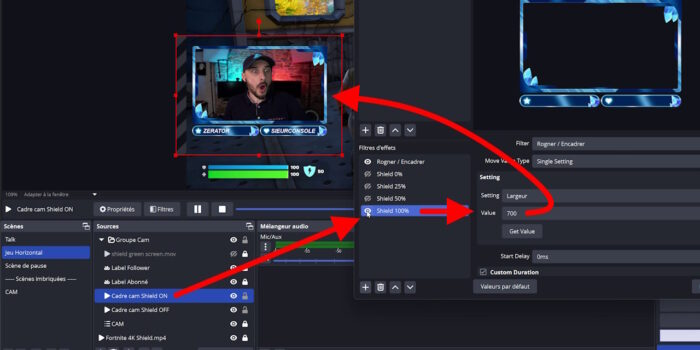 obs studio rendu final avec le filtre move value à 100