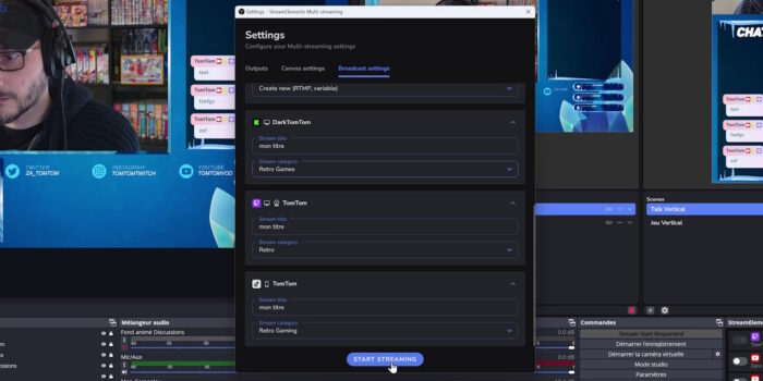 se.live options à remplir avant de lancer le multistream