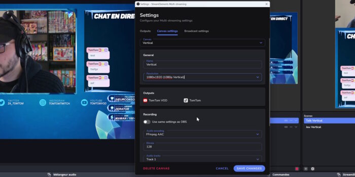 se.live réglage du canevas vertical dans les settings