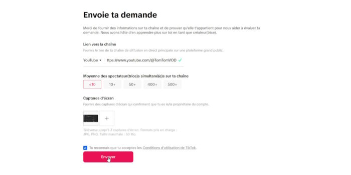 tiktok faire une demande manuelle pour streamer