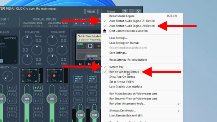 voicemeeter options essentielles à activer dans le menu général