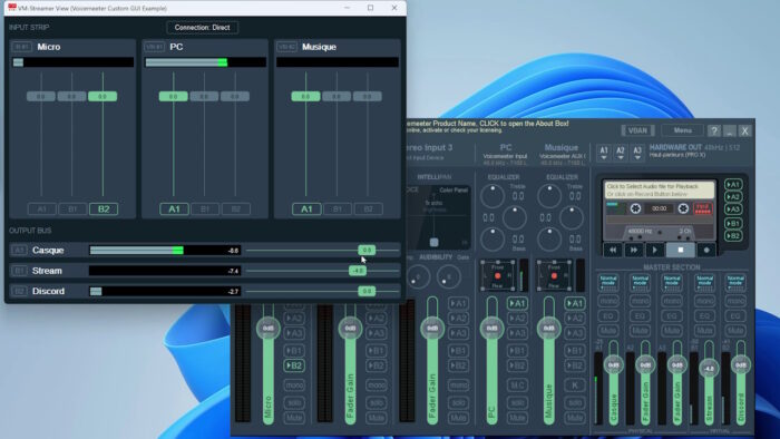 voicemeeter vue streamer avec des pistes personnalisées