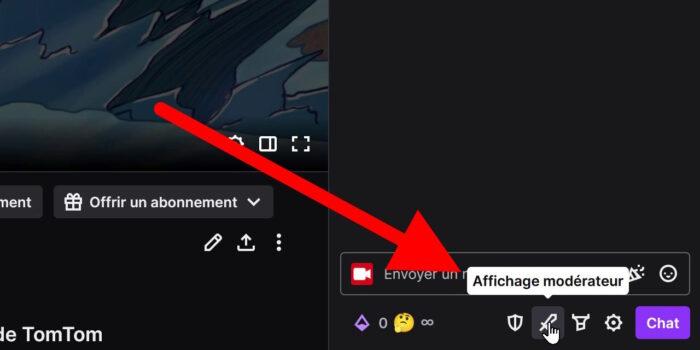 bouton pour activer la vue modérateur dans le chat twitch