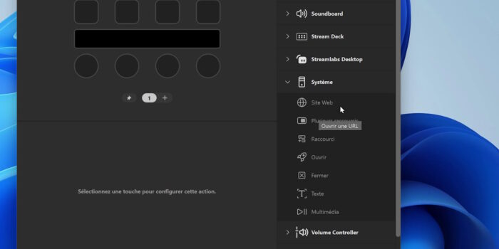 stream deck app actions de la section système