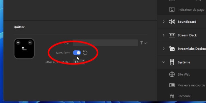 stream deck app option de sortie automatique d'un dossier