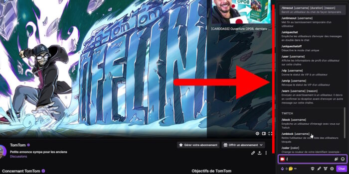 twitch liste des commandes du chat d'un diffuseur