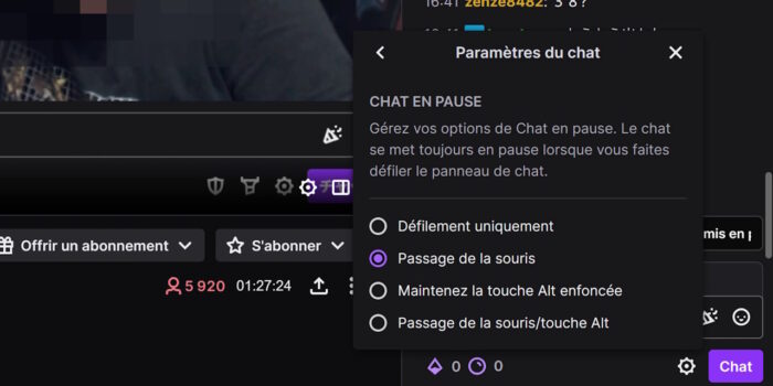 twitch paramètres de mise en pause du chat