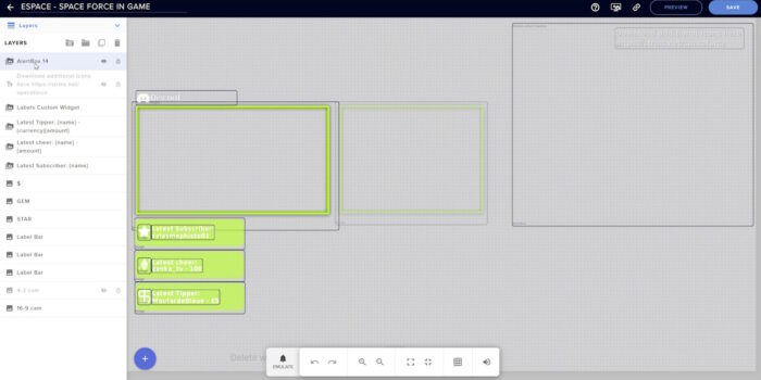 streamelements aperçu de l'éditeur avec un modèle d'overlay