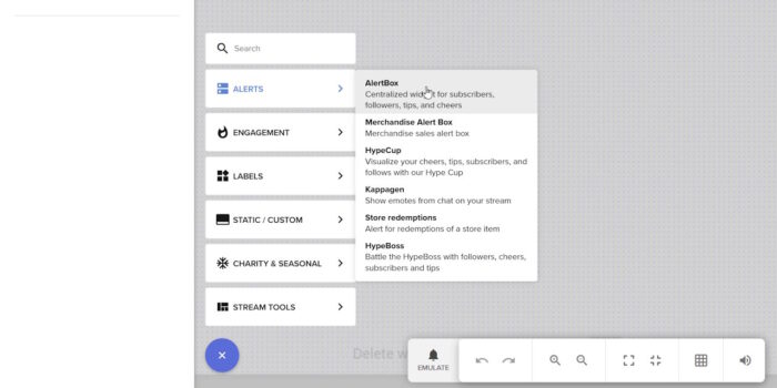 streamelements éditeur ajouter un widget alertbox