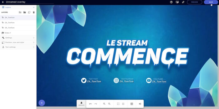 streamelements éditeur aperçu d'une scène de début de stream complète