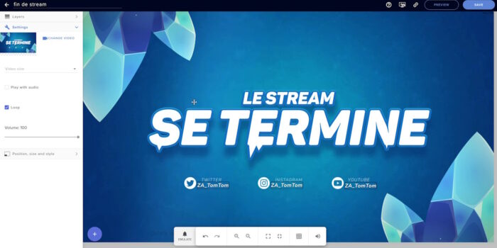 streamelements éditeur aperçu d'une scène de fin de stream complète