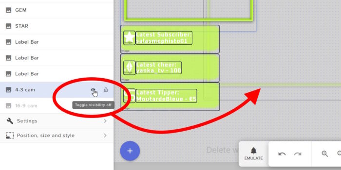 streamelements éditeur masquer un calque