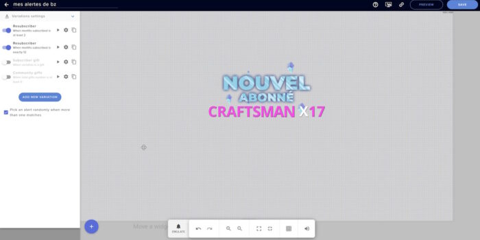 streamelements éditeur test de l'alerte pour les réabonnements
