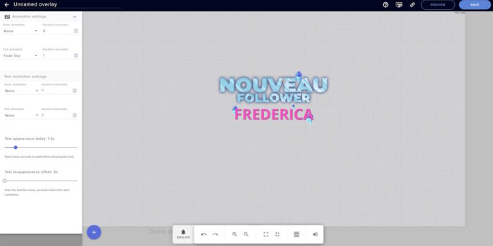 streamelements éditeur test des alertes pour vérifier le positionnement