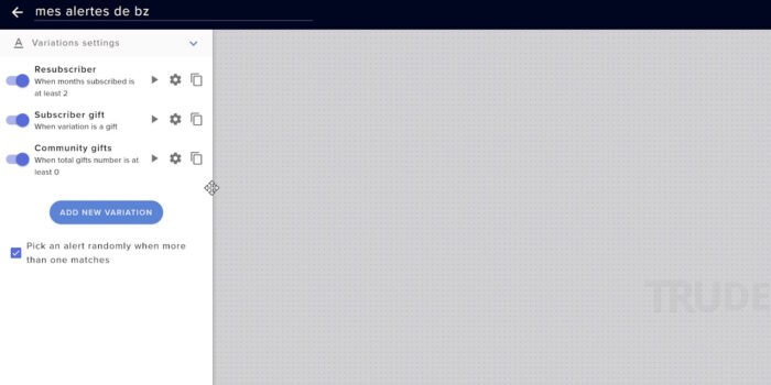 streamelements éditeur widget alertbox variations par défaut pour l'alerte de sub